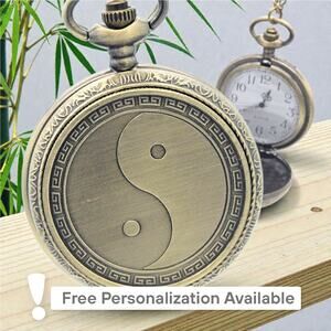 Yin Yang Pocket Watch – Personalized Bronze Zen Balance Symbol Mindfulness Gift
